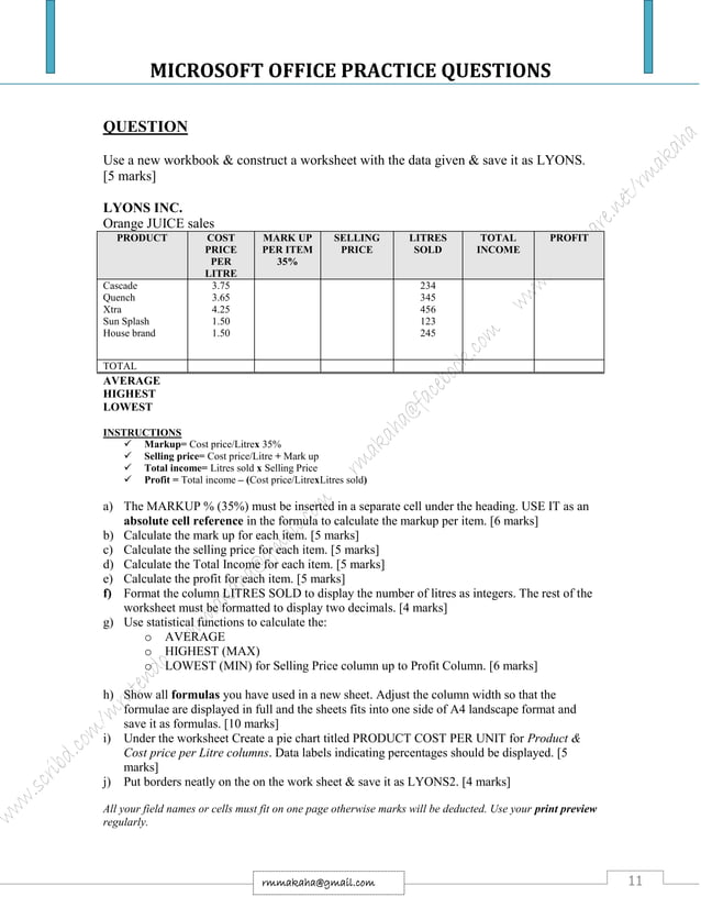 Microsoft Office Practice Questions PDF