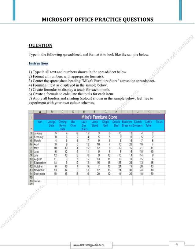 Microsoft Office Practice Questions PDF