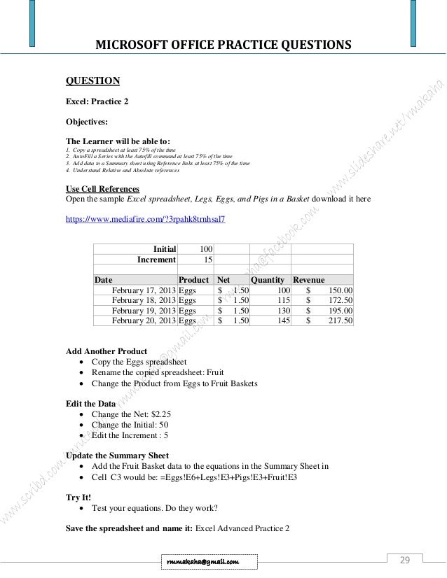 excel practical questions