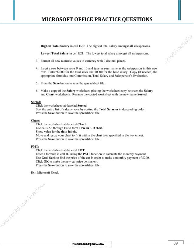 Microsoft Office Practice Questions