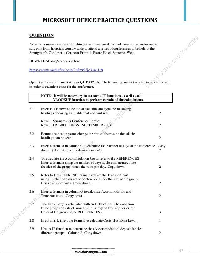 Microsoft Office Practice Questions