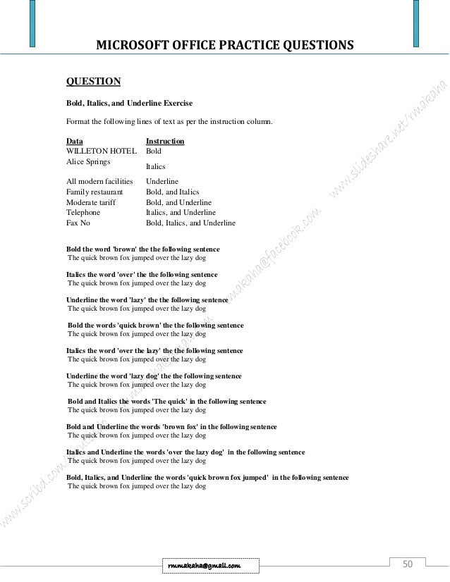 Microsoft Office Practice Questions