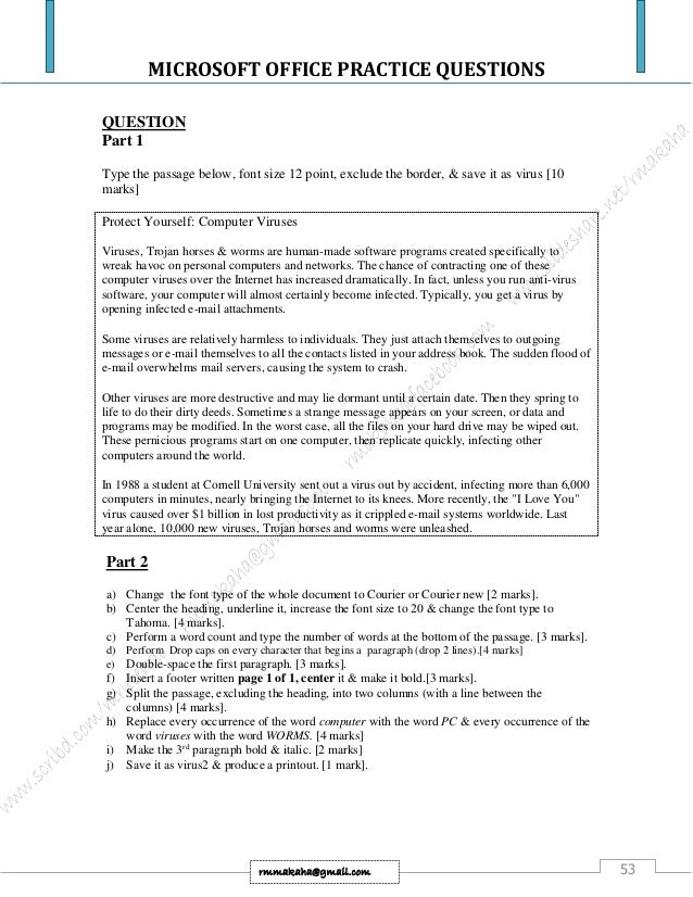 Microsoft Office Practice Questions