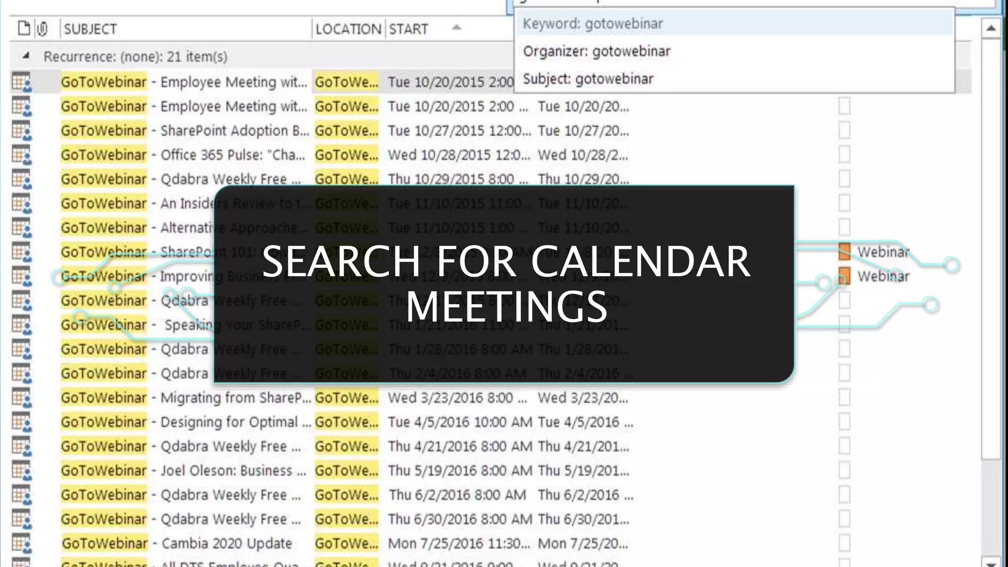 SEARCH FOR CALENDAR
MEETINGS
 