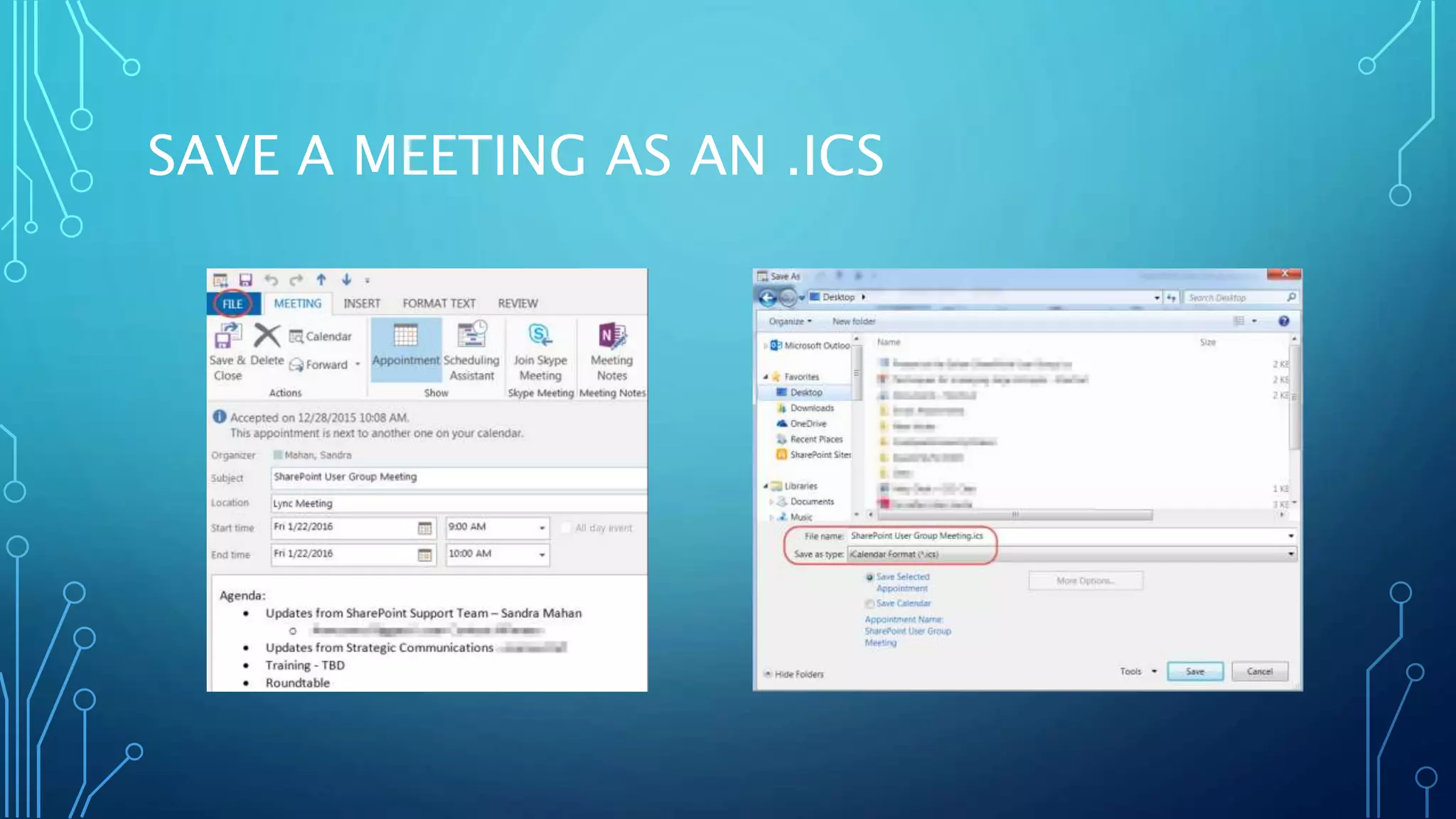 SAVE A MEETING AS AN .ICS
 