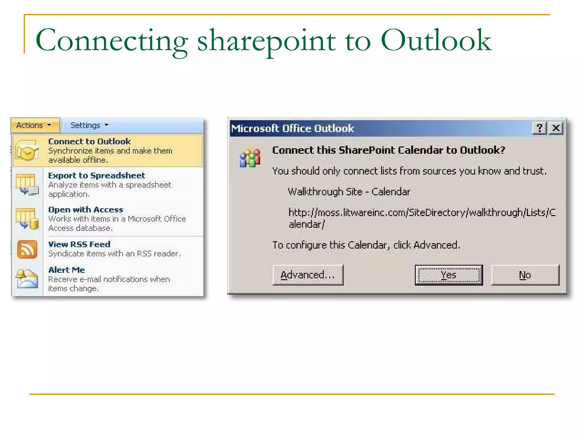 Connecting sharepoint to Outlook 