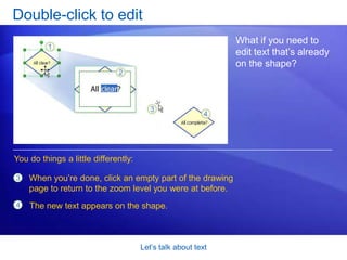 Let’s talk about textClick to add textWhy all this zooming around? So that you can see what you are typing. There are occasions where it won’t zoom, though. For example, if you’re zoomed in close enough, or if the font size is big enough to read. 