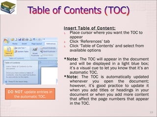 Toc Word Tutorial Microsoft office word 2007 | PPT