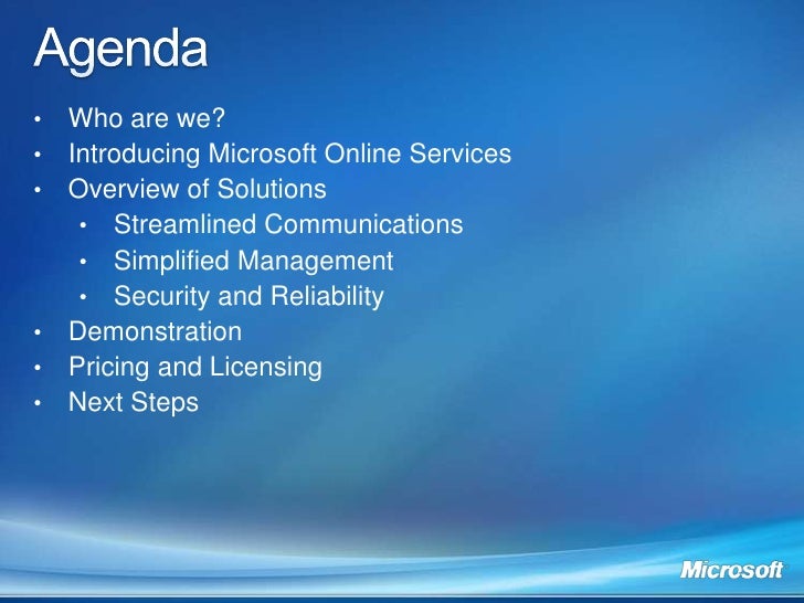 microsoft online services presentation microsoft online presentation