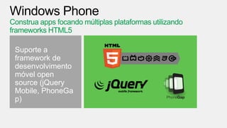 Suporte a
framework de
desenvolvimento
móvel open
source (jQuery
Mobile, PhoneGa
p)
 