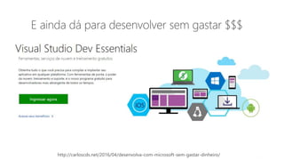 MVP Open Day
2014
E ainda dá para desenvolver sem gastar $$$
http://carloscds.net/2016/04/desenvolva-com-microsoft-sem-gastar-dinheiro/
 