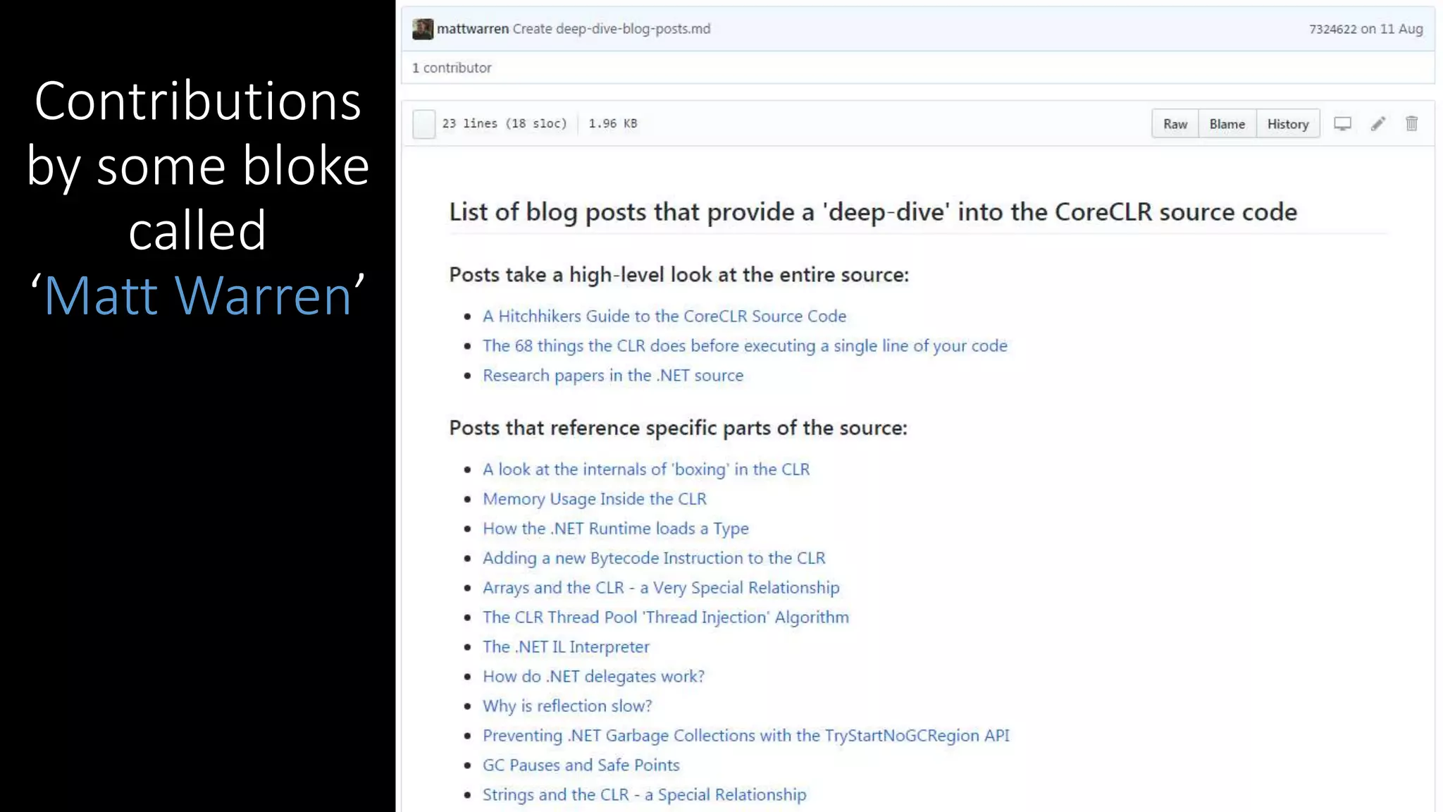 Contributions
by some bloke
called
‘Matt Warren’
 