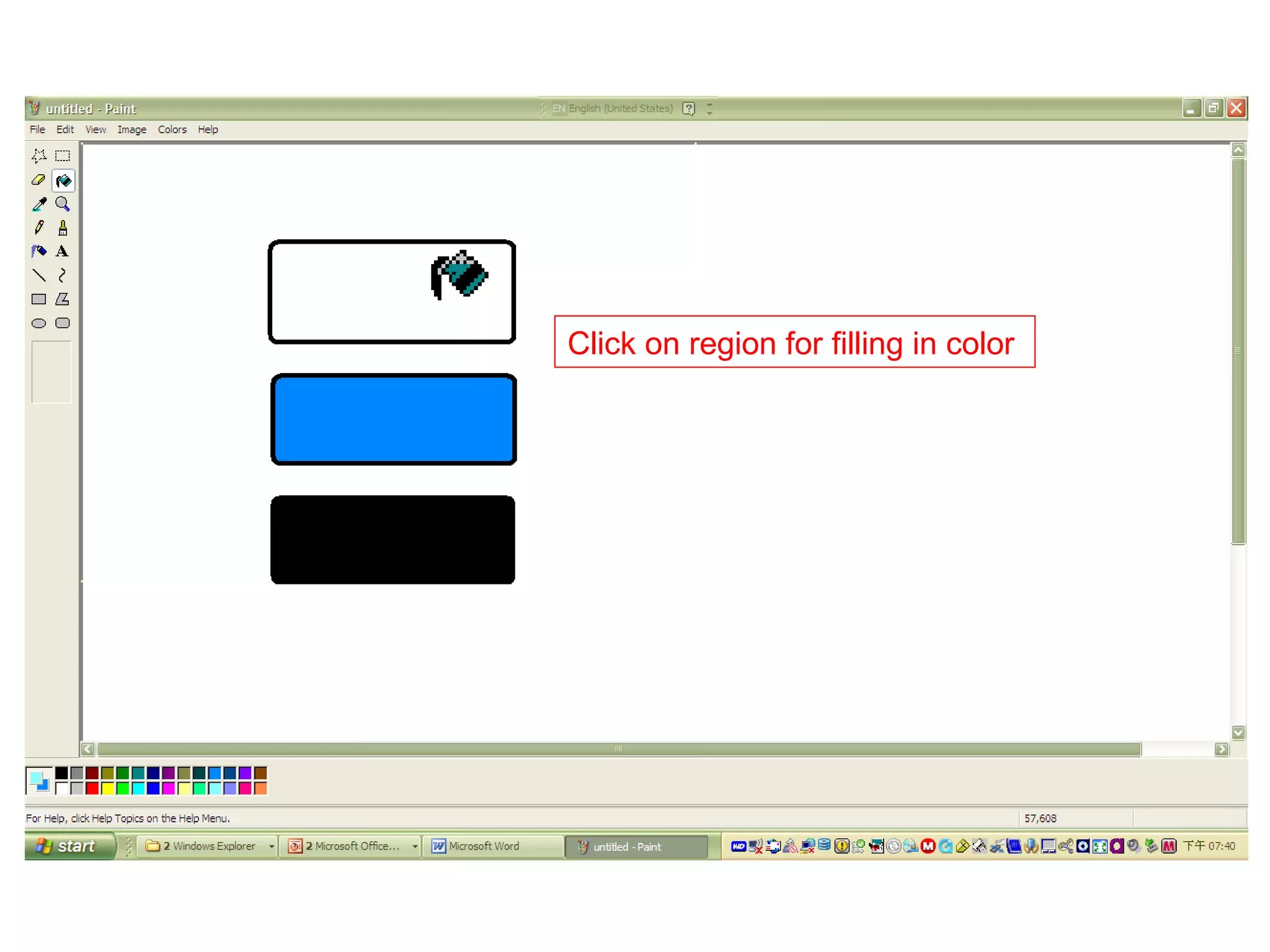 Click on region for filling in color
 
