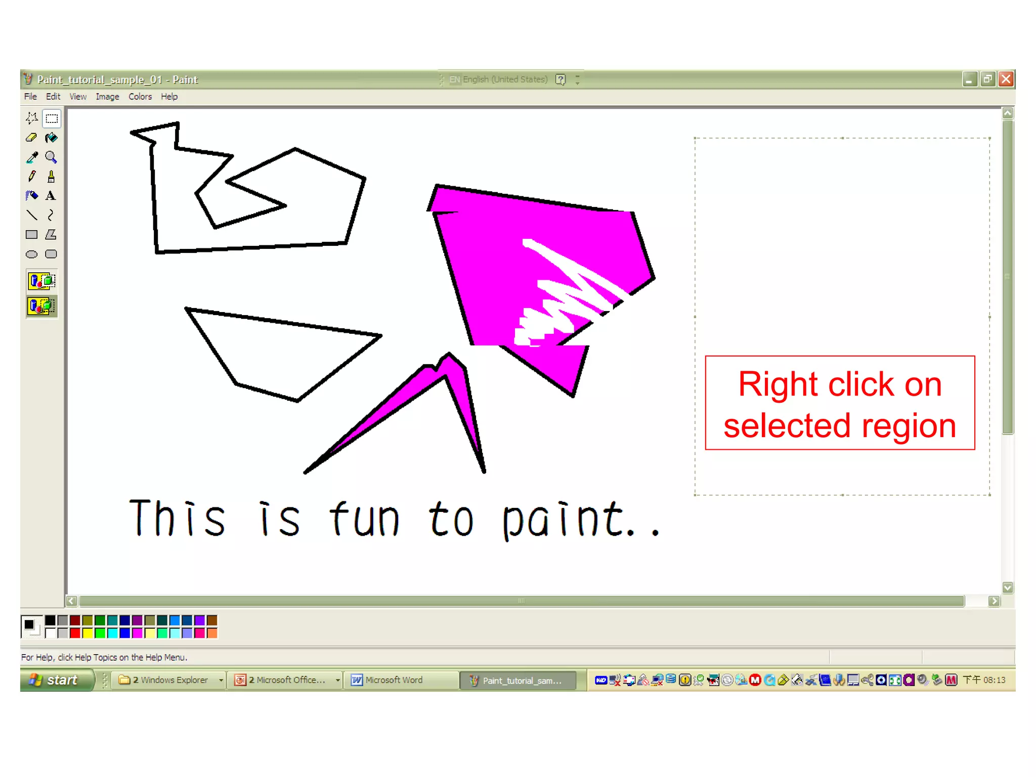 Right click on
selected region
 