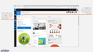 The Board view
shows all of a plan’s
tasks, in columns, to
help keep things
organized.To add a task, type a
task name in the box,
press Enter, and then
keep typing to add
the next task.
 
