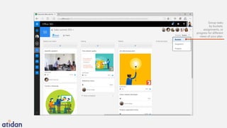 Group tasks
by buckets,
assignments, or
progress for different
views of your plan.
 