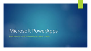 Microsoft PowerApps
RENE MODERY, OFFICE SERVERS AND SERVICES MVP
 