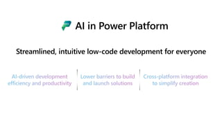 Streamlined, intuitive low-code development for everyone
AI in Power Platform
 