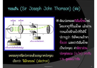 (Sir
(Sir Joseph John Thomson) ( )




                                    (e/m)
                                    (e/m)
                                      e/m
 “    ” (electron)           1.76   /
              Thanyamon C.                  6
 
