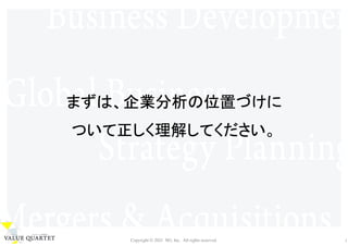 Copyright © 2021 M3, Inc. All rights reserved. 1
まずは、企業分析の位置づけに
ついて正しく理解してください。
 