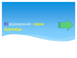 В) відмирання - вірна 
відповідь 
 