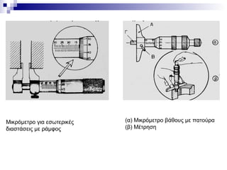 Μικρόμετρο για εσωτερικές
διαστάσεις με ράμφος
(α) Μικρόμετρο βάθους με πατούρα
(β) Μέτρηση
 