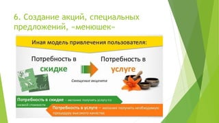6. Создание акций, специальных
предложений, «менюшек»
 
