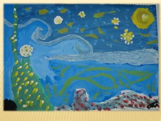 THE WORLD OF COLORS
 Giorgos Kallios
 My painting has a lot of combinations of
colours, such as blue, black, yellow, white,
e.t.c. I was trying to draw a beautiful sky and
a beautiful landscape with houses and a tall
tree. I wanted to make colourful
combinations. Although my painting has cold
colours, I wanted my painting to look brighter.
 