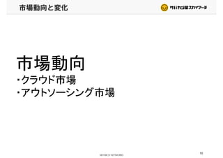 市場動向と変化
市場動向市場動向
・クラウド市場
・アウトソーシング市場・アウトソーシング市場
10
 