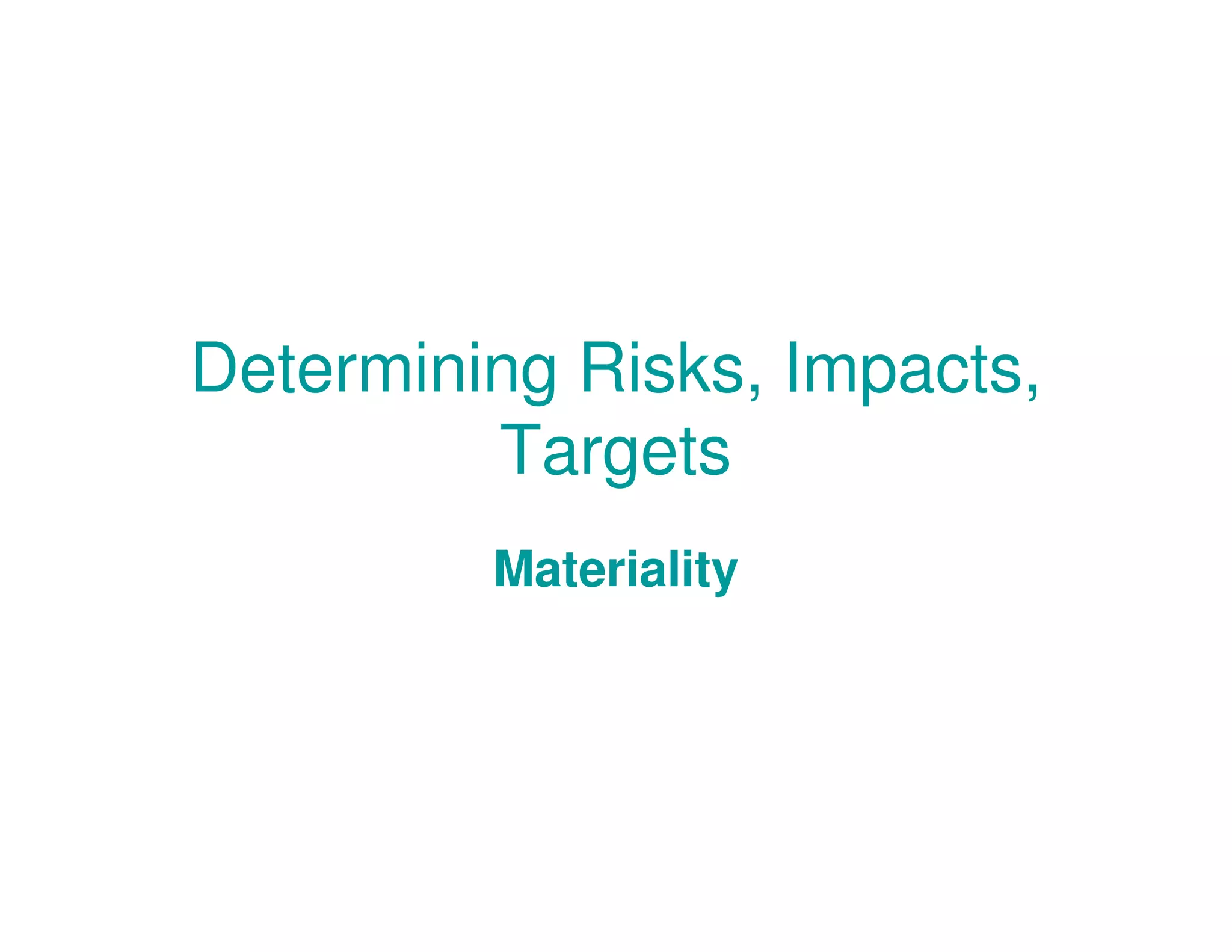 Determining Risks, Impacts,
Targets
Materiality