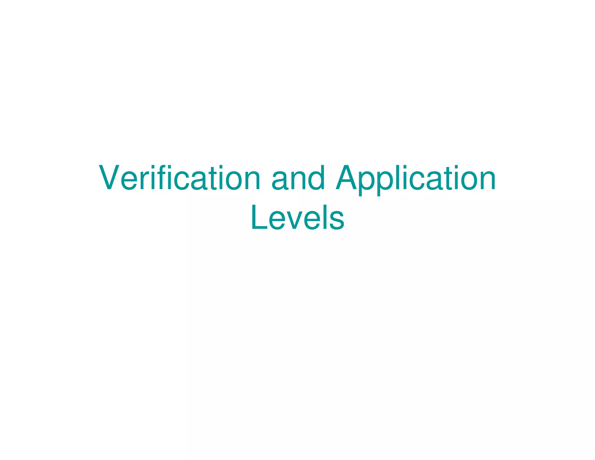 Verification and Application
Levels