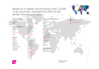 Based on in-depth conversations with 72,000
in 60 countries, representing 93% of the
global internet population
North Amer...