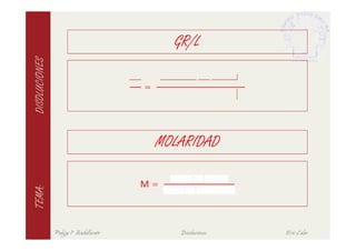 DISOLUCIONES                                  GR/L

                                        =




                                            MOLARIDAD

                                        M=
TEMA:




               Pulgas 1º Bachillerato          Disoluciones   Eric Calvo
 