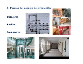 5. Formas del espacio de circulación




                                       Elementos de circulación
                                       Elementos de circulación
Escaleras


Pasillo


Ascensores
 