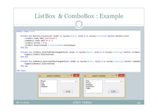 ListBox & ComboBox : Example
28-11-2014 ANKIT VERMA 45
 