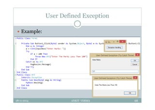 User Defined Exception
 Example:
28-11-2014 ANKIT VERMA 68
 