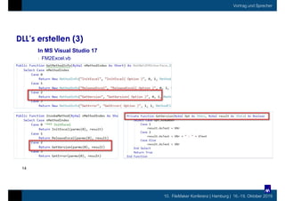 10. FileMaker Konferenz | Hamburg | 16.-19. Oktober 2019
Vortrag und Sprecher
DLL’s erstellen (3)
In MS Visual Studio 17
›...