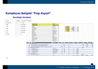 10. FileMaker Konferenz | Hamburg | 16.-19. Oktober 2019
Vortrag und Sprecher
Komplexes Beispiel “Prop-Export”
20
Benötigt...