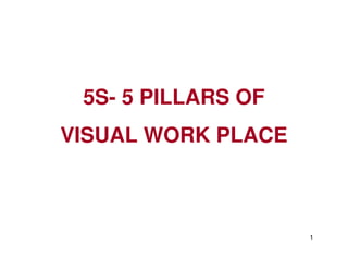 5S5S-- 5 PILLARS OF5 PILLARS OF
VISUAL WORK PLACEVISUAL WORK PLACE
1
VISUAL WORK PLACEVISUAL WORK PLACE
 