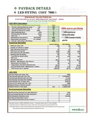 PAYBACK DETAILS
LED FITTING COST 7000 /-




                           www.ils.cc
 