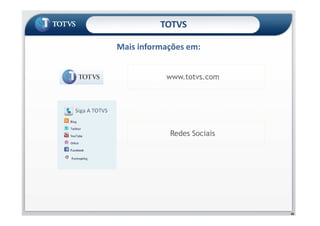 TOTVS
Mais informações em:
www.totvs.com
65
Redes Sociais
 
