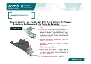 PANAMERICANA SUR


Panamericana Sur : Ica –Frontera con Chile: Tramo Dv.Quilca–Dv.Arequipa;
   Dv.Matarani–Dv.Moquegua; Dv...