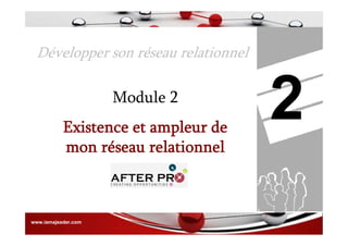 Développer son réseau relationnel
2Module 2
Existence et ampleur de
mon réseau relationnel
www.iamajeader.com
 