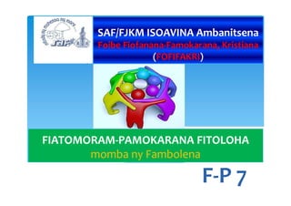 SAF/FJKM ISOAVINA Ambanitsena
Foibe Fiofanana-Famokarana, Kristiana
(FOFIFAKRI)
F-P 7 F-P 7
FIATOMORAM-PAMOKARANA FITOLOHA
momba ny Fambolena
 