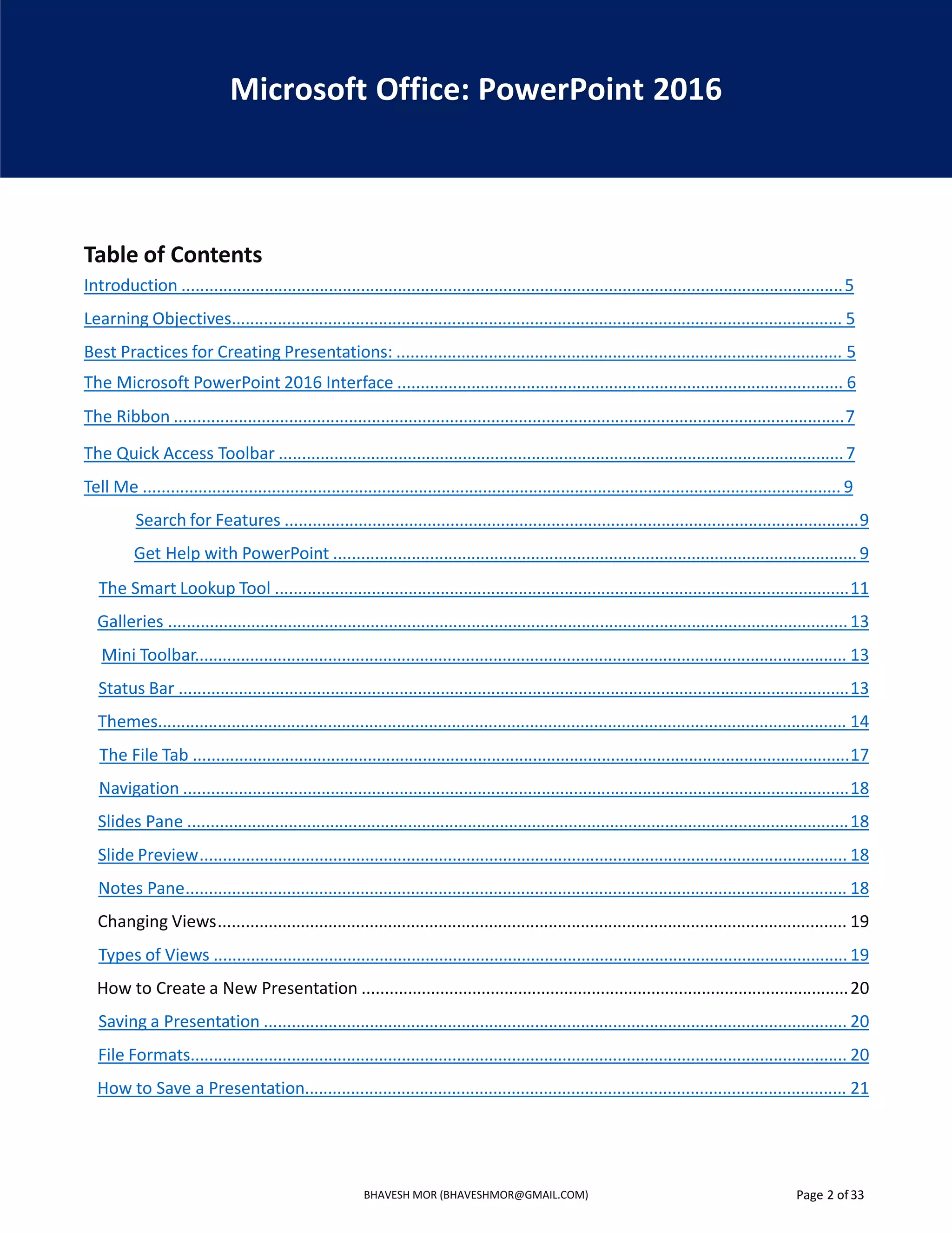 Microsoft power point basics 2016 by Bhavesh Mor | PDF