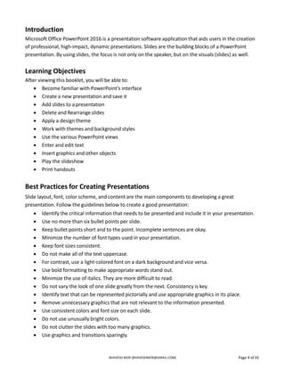 Powerpoint 2016 For Windows Introduction.pdf Microsoft power point basics 2016 by Bhavesh Mor | PDF