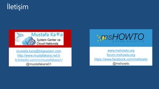 mustafa.kara@bilgeadam.com
http://www.mustafakara.net.tr
tr.linkedin.com/in/mustafakara1/
www.mshowto.org
forum.mshowto.org
https://www.facebook.com/msHowto
@mshowto
 