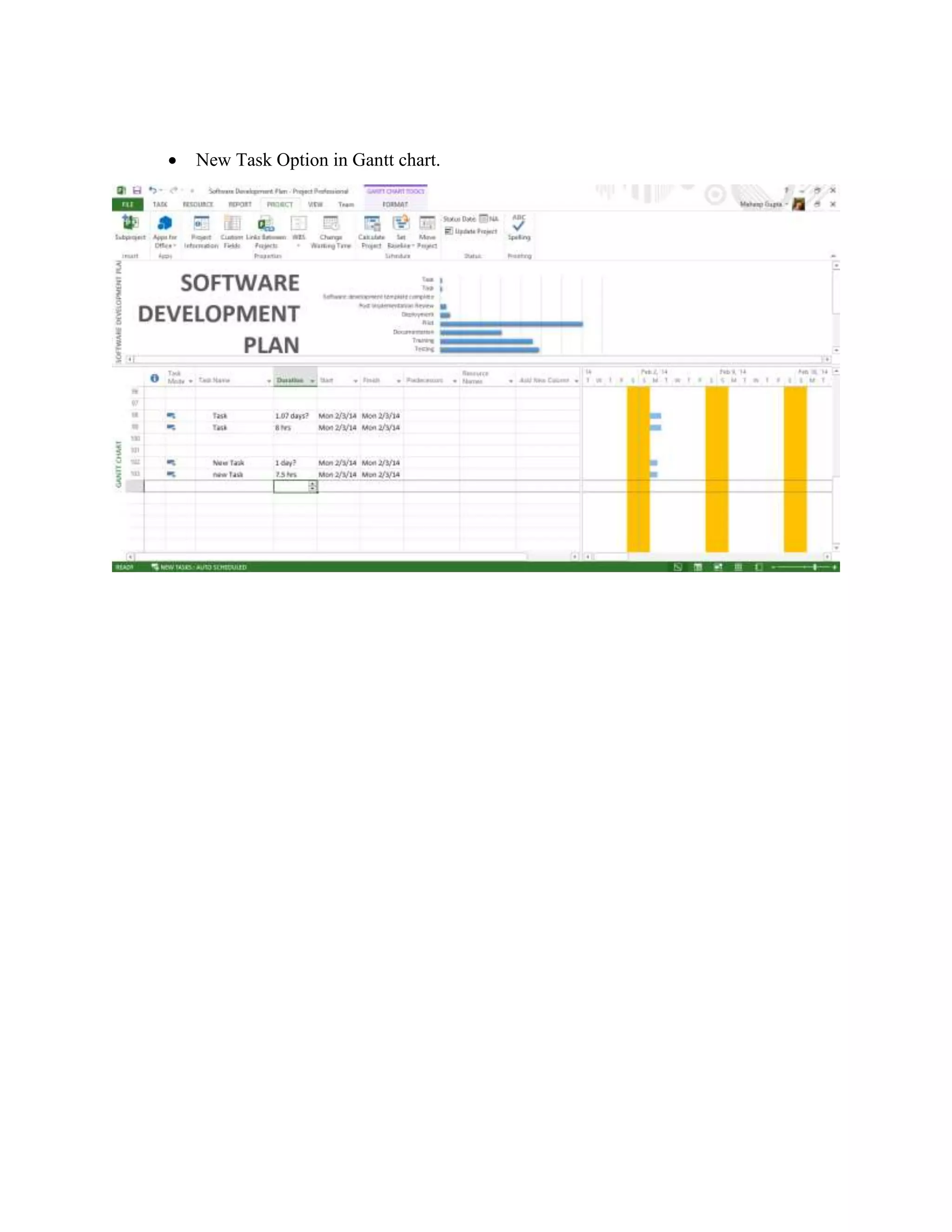  New Task Option in Gantt chart.
 