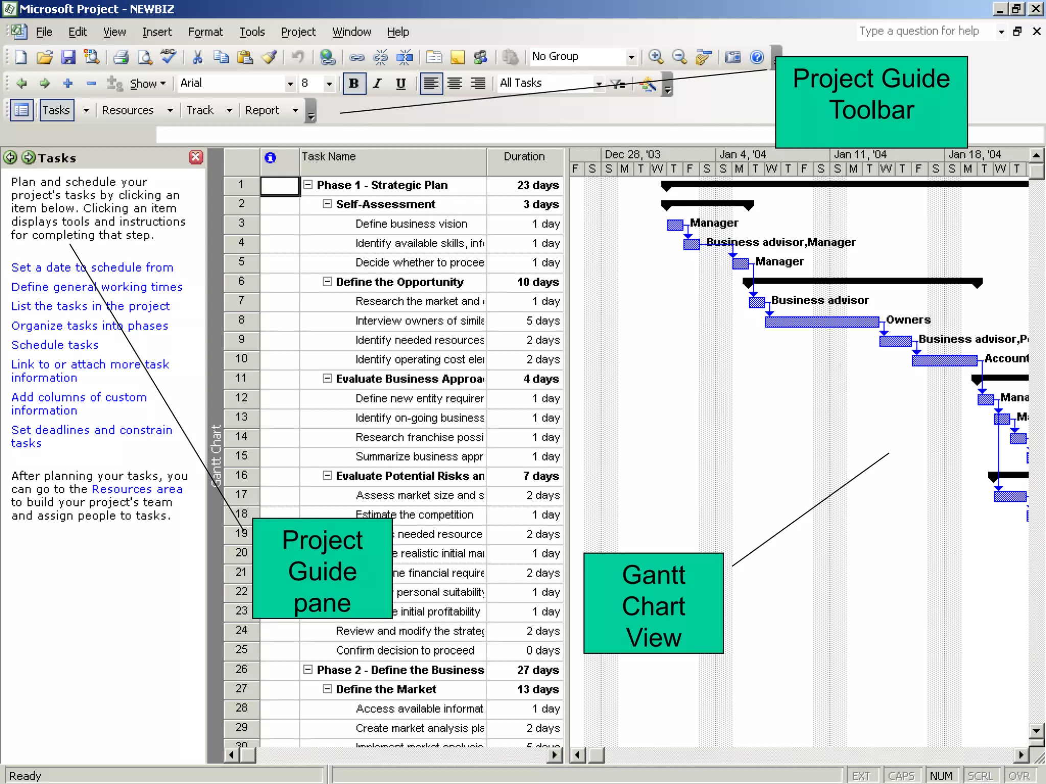 Project Guide
                     Toolbar




Project
Guide     Gantt
 pane     Chart
          View
 