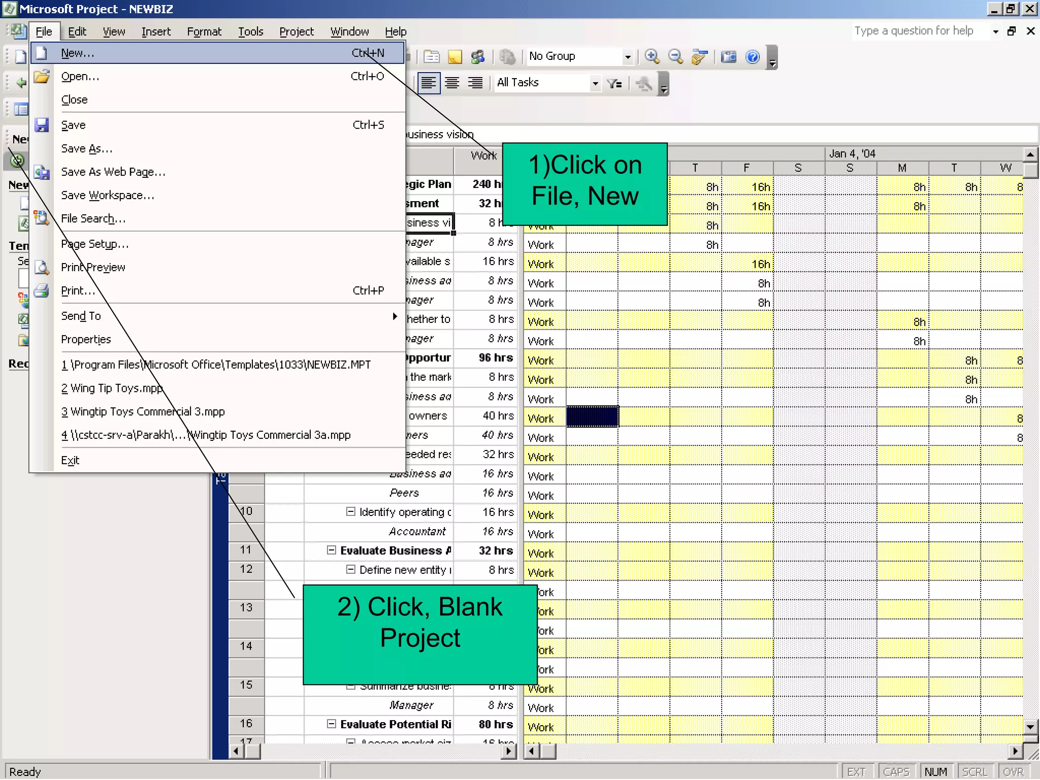 1)Click on
                  File, New




2) Click, Blank
    Project
 